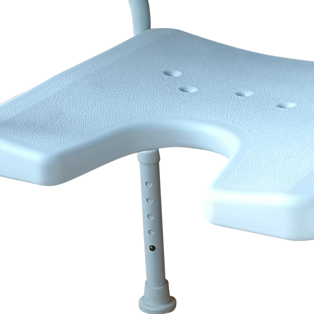 Klappbarer Duschhocker aus Aluminium mit Sitzausschnitt