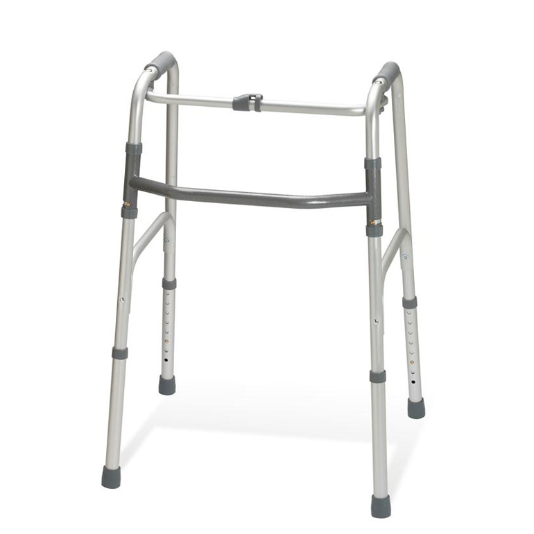 Andador plegable con un botón y extensión ajustable en altura