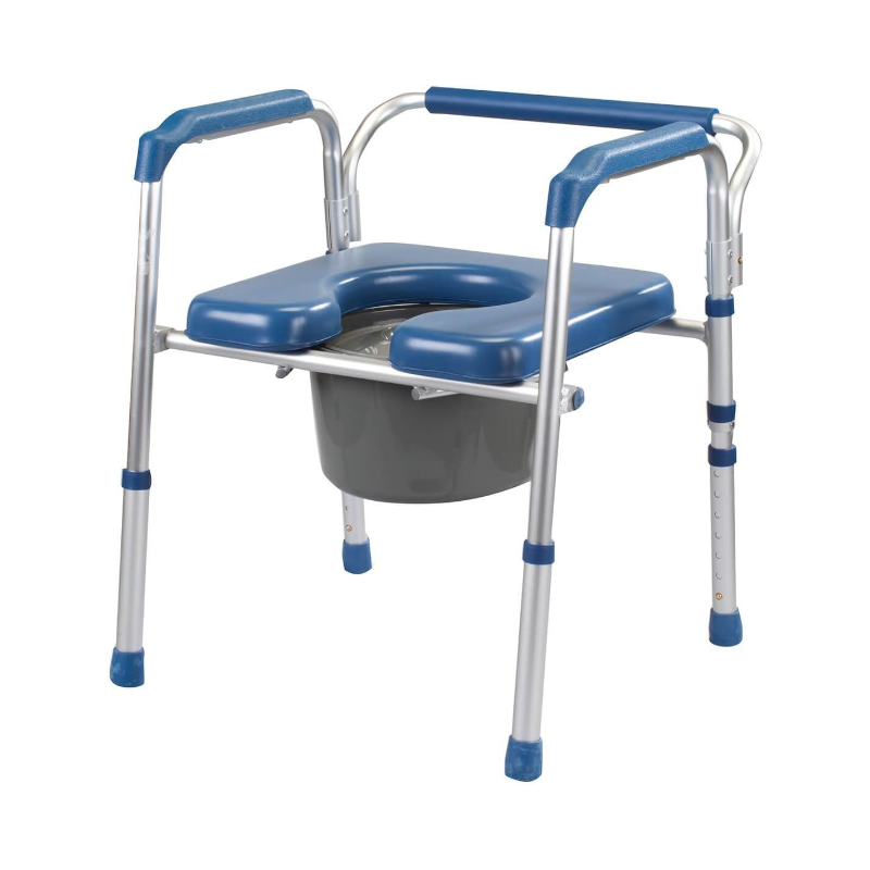 Bedside Commode with Back, Armrests, PVC Padded Toilet Seat, Height Adjustable, Folding Bedside Commode,Shower Chair for Seniors, Elderly