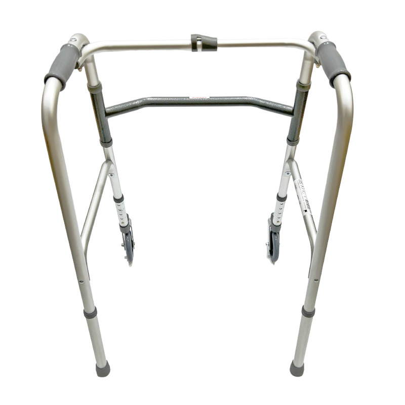 Deambulatore pieghevole singolo; due ruote anteriori girevoli con blocco da 3