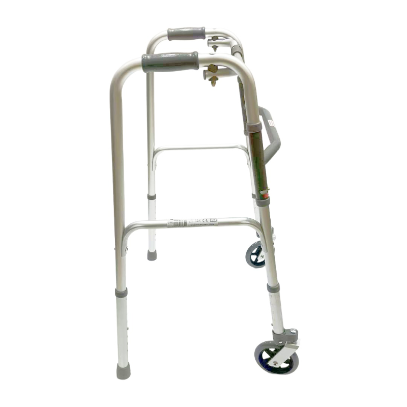 Deambulatore pieghevole singolo; due ruote anteriori girevoli con blocco da 3