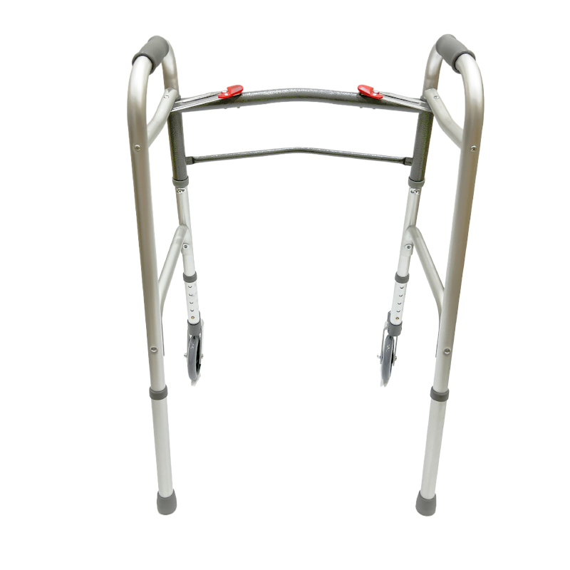 Déambulateur pliable double ; fixe ; roues pivotantes avant de 5 pouces et deux embouts arrière