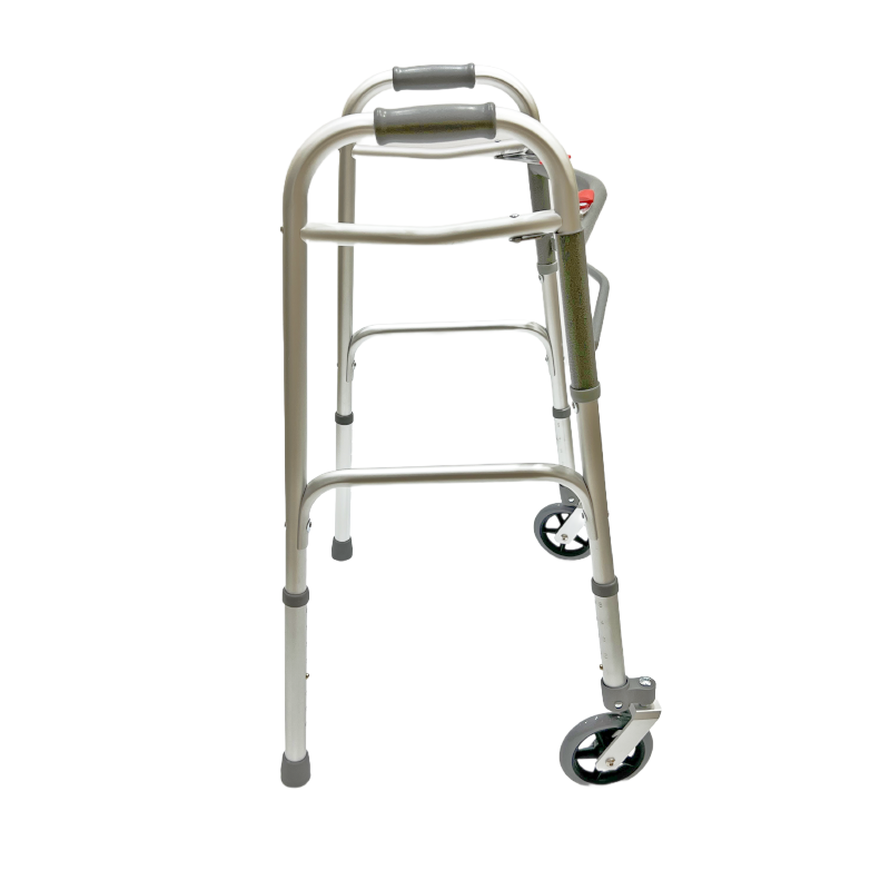 Déambulateur pliable double ; fixe ; roues pivotantes avant de 5 pouces et deux embouts arrière