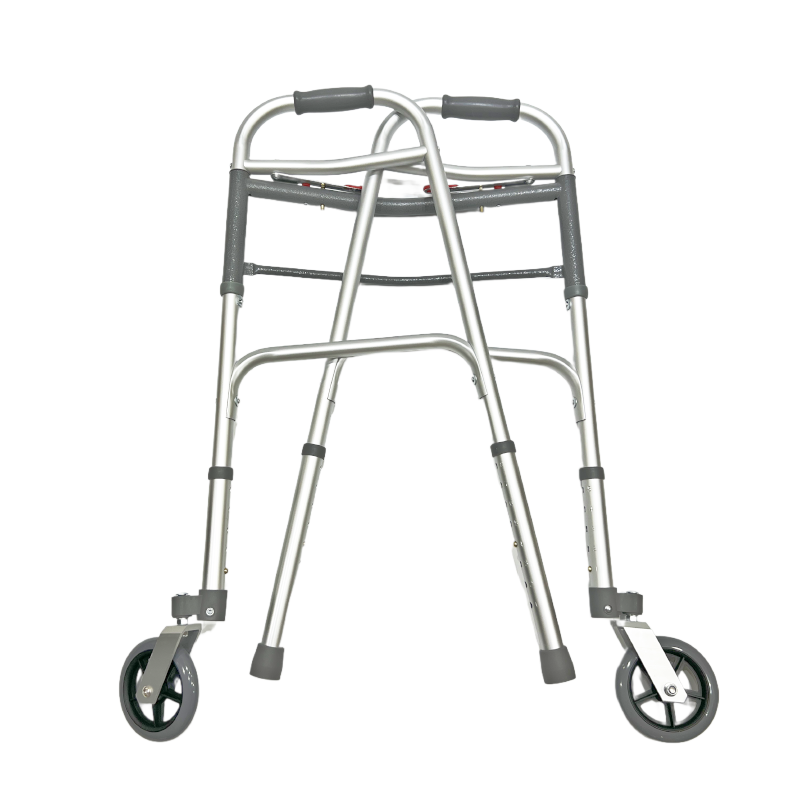 Déambulateur pliable double ; fixe ; roues pivotantes avant de 5 pouces et deux embouts arrière