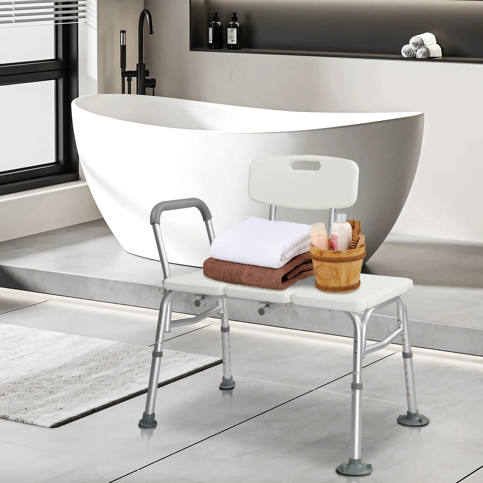 Скамейка-трансформер версии КД, регулируемая скамейка для душа и сиденье для ванны для пожилых и взрослых, нескользящие ножки, сборка без инструментов