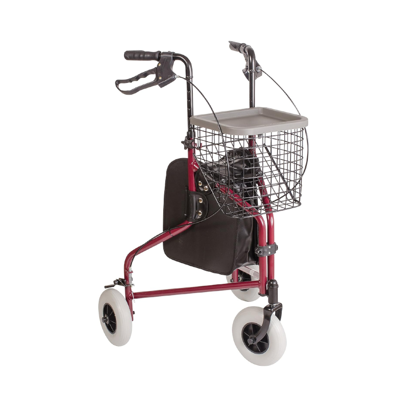 Folding Rollator Walker with Swiveling Front Wheels, Premium 3-Wheel Rollator, Walker with basket, bag, tray