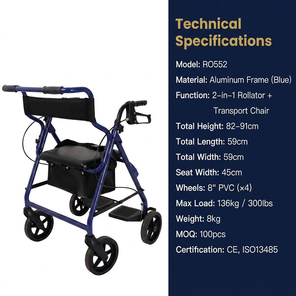 2 in 1 Transport Rollator