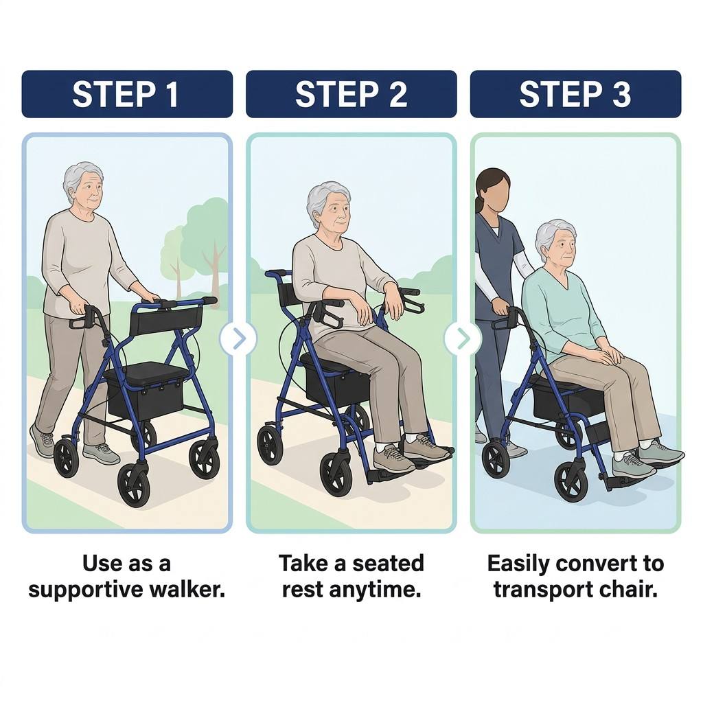2 in 1 Transport Rollator