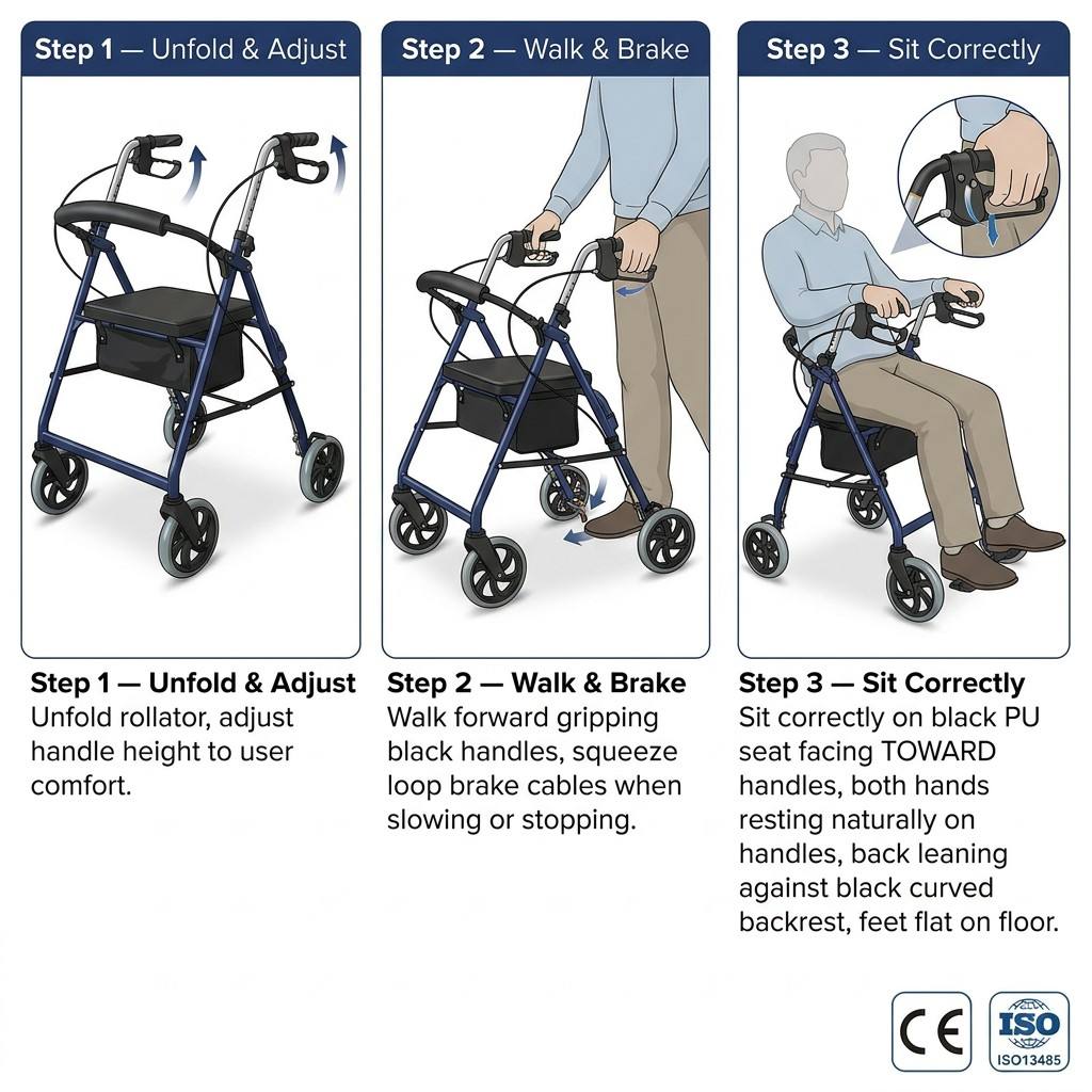 Tall rollator walker