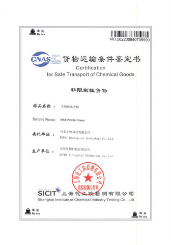 Certificate for Sale Transport of Chemical Goods
