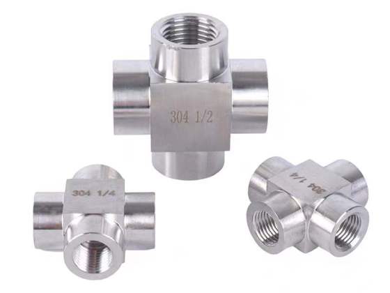 Stainless Steel JIC Or NPT 4-Way Cross SS304