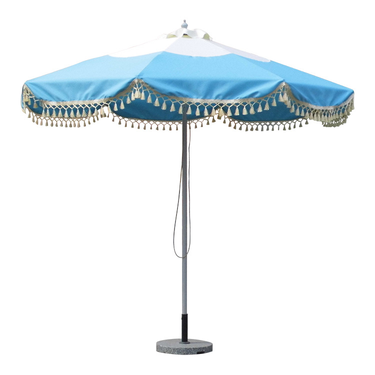 aluminum outdoor patio umbrella with fringe valance