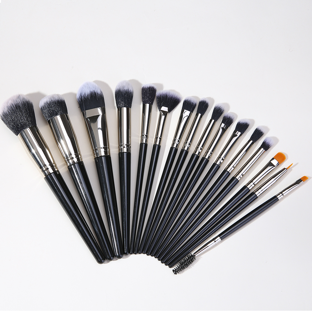 Makeup Brush Kit High Quality 16 Pcs Black Nylon Hair Wood Handle Custom Logo Makeup Brush Set Cosmetic