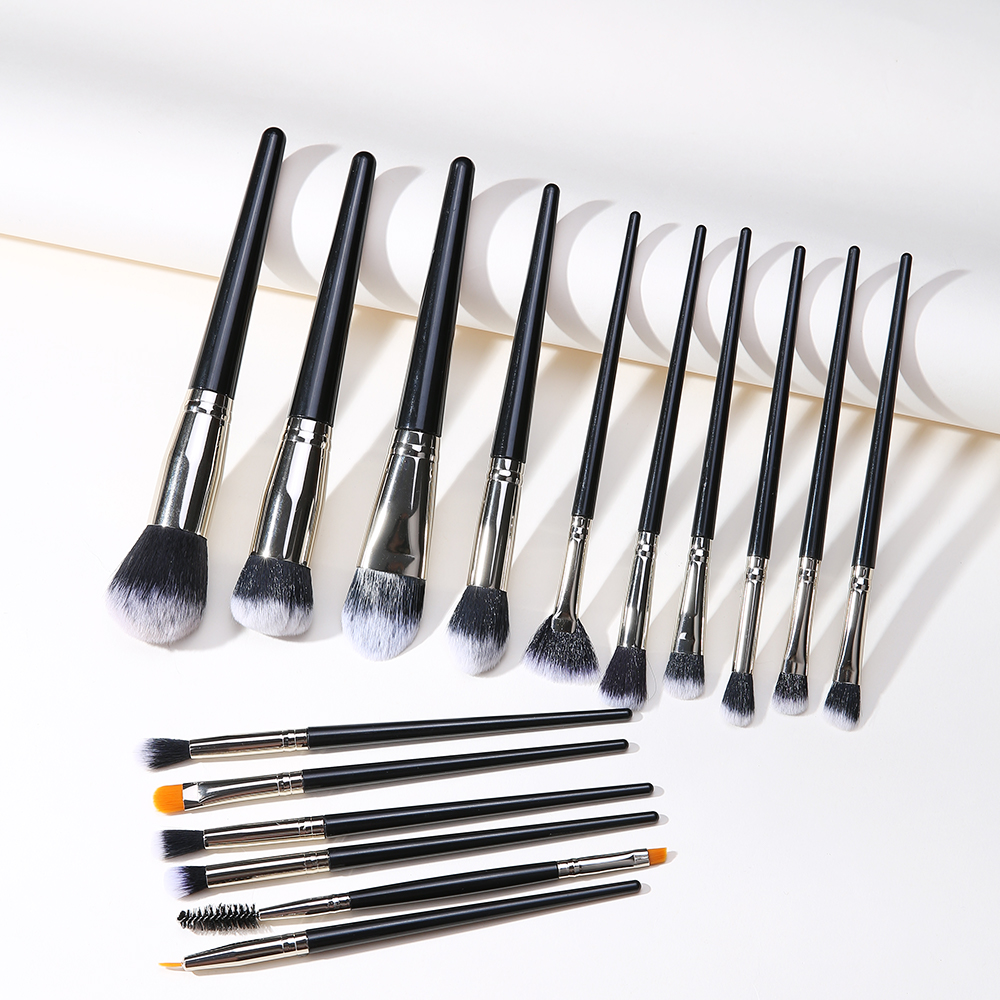 Makeup Brush Kit High Quality 16 Pcs Black Nylon Hair Wood Handle Custom Logo Makeup Brush Set Cosmetic