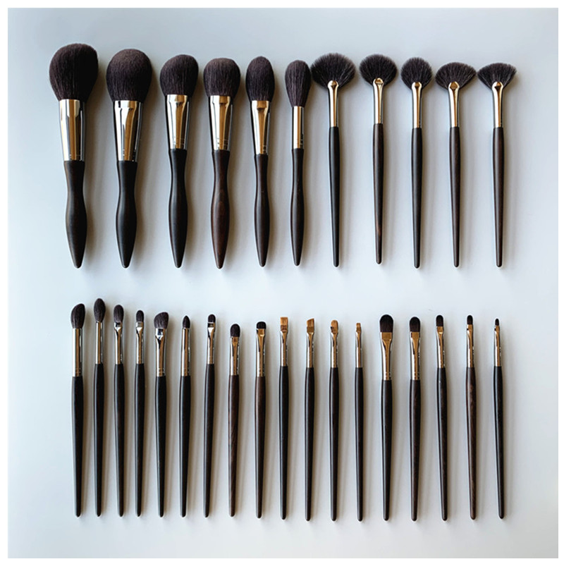 Natural Hair Black Colour Makeup Brush Set Professional Goat Hair Powder Brush