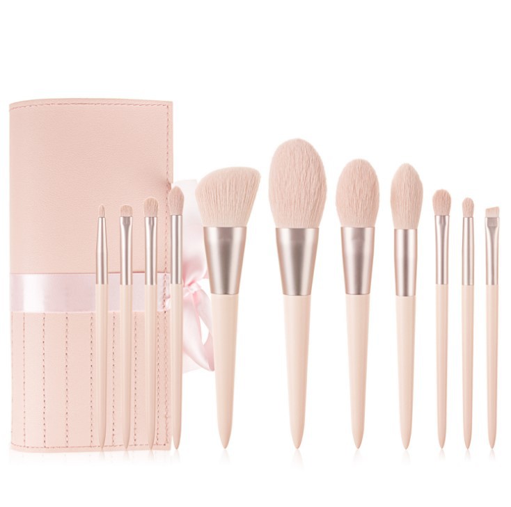 11pcs Pink Makeup Brushes With Customized Makeup Brush Cosmetic Bag