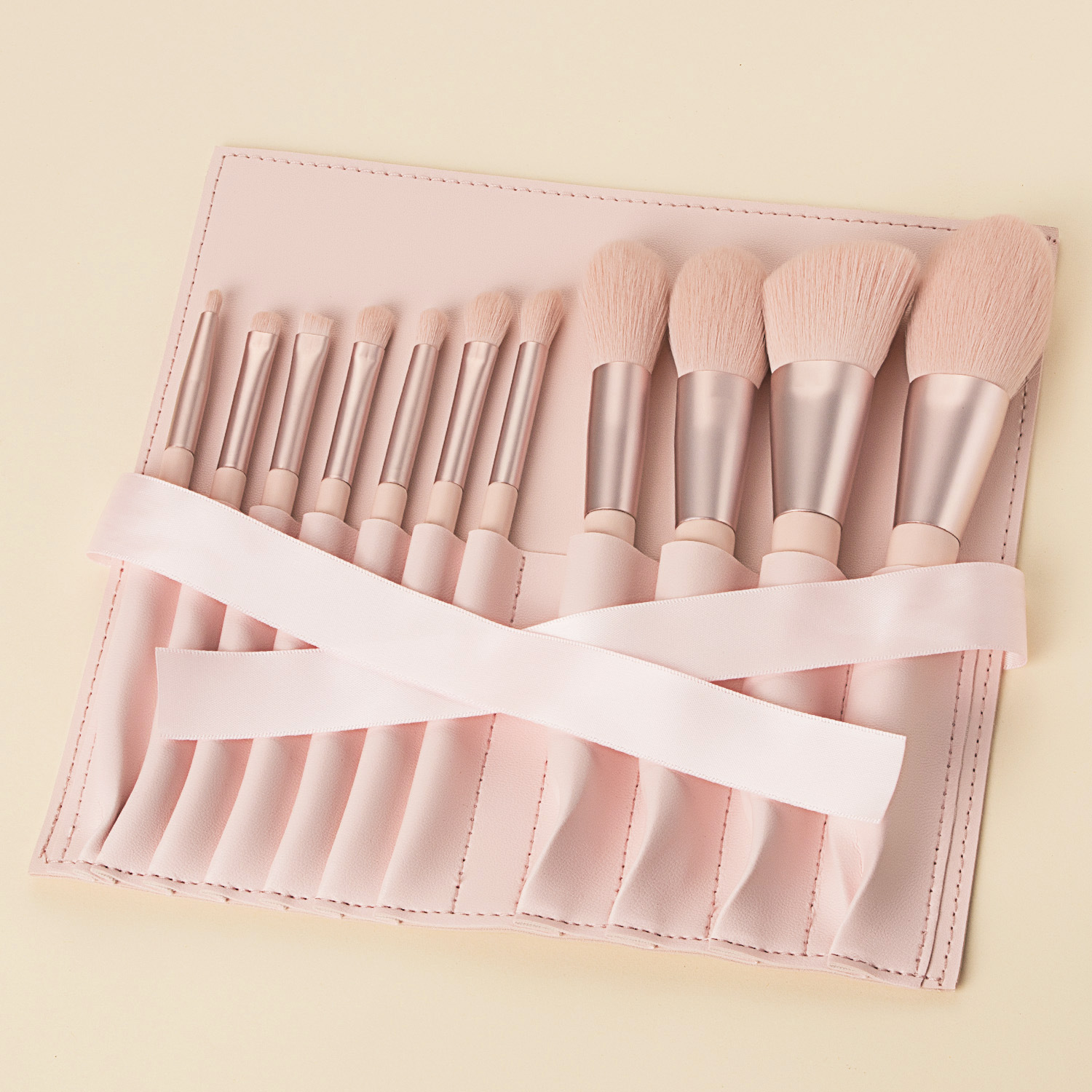 11pcs Pink Makeup Brushes With Customized Makeup Brush Cosmetic Bag