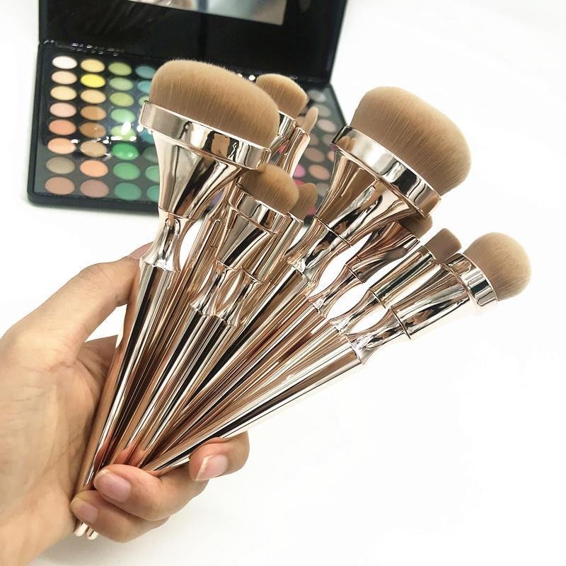 Toothbrush 9 Pieces Foundation Contour Brushes Set Makeup Brush Rose Gold High End Maquiagem Cosmetic Tools Brush