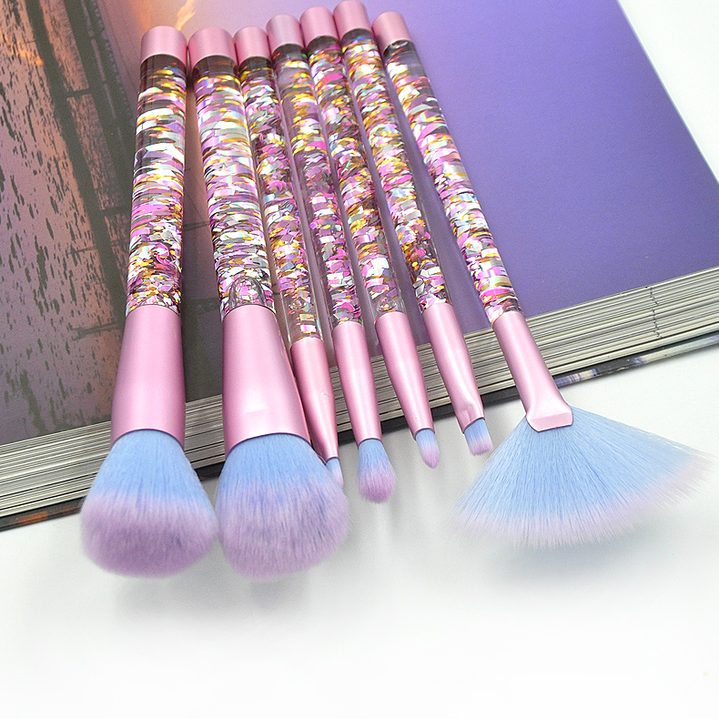 6 Pc Set Cosmetic Personalized Custom Made Makeup Brushes Professional Clear Transparent Handle Makeup Brush Set