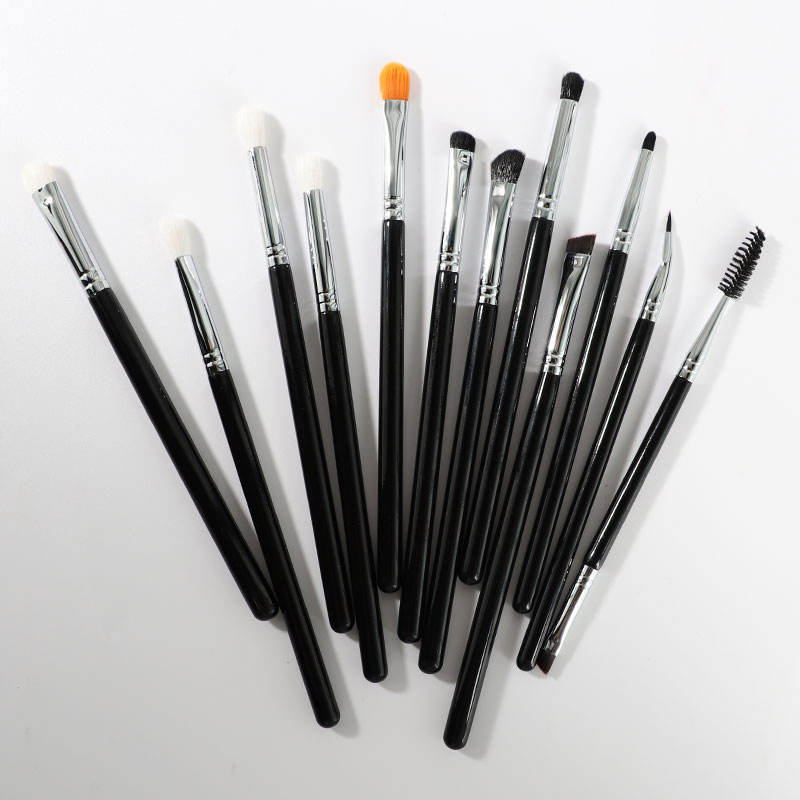 12pcs Natural Hair Makeup Tools Accept Customize Logo Private Label Eye Eyeshadow Brushes Black Silver Style Makeup Brush Set