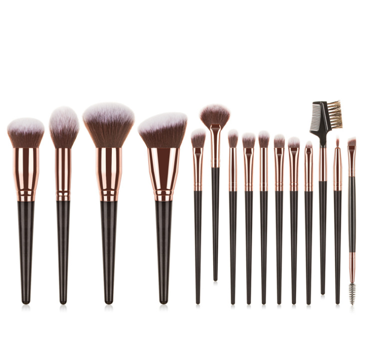 15 Pcs Champagne Gold Eye Eyeshadow Foundation Double Head Makeup Brush Set