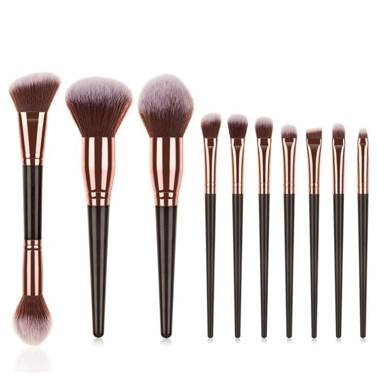 15 Pcs Champagne Gold Eye Eyeshadow Foundation Double Head Makeup Brush Set