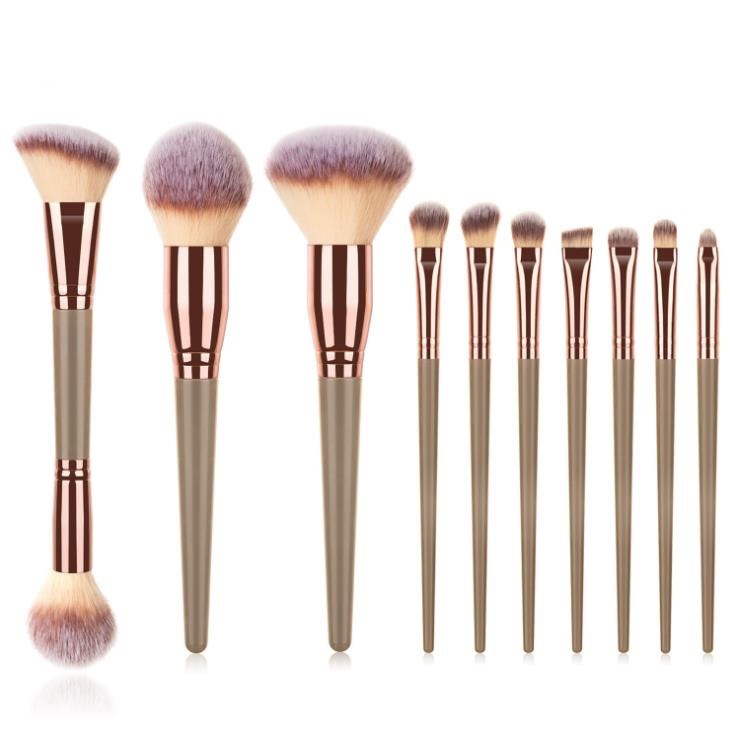 15 Pcs Champagne Gold Eye Eyeshadow Foundation Double Head Makeup Brush Set