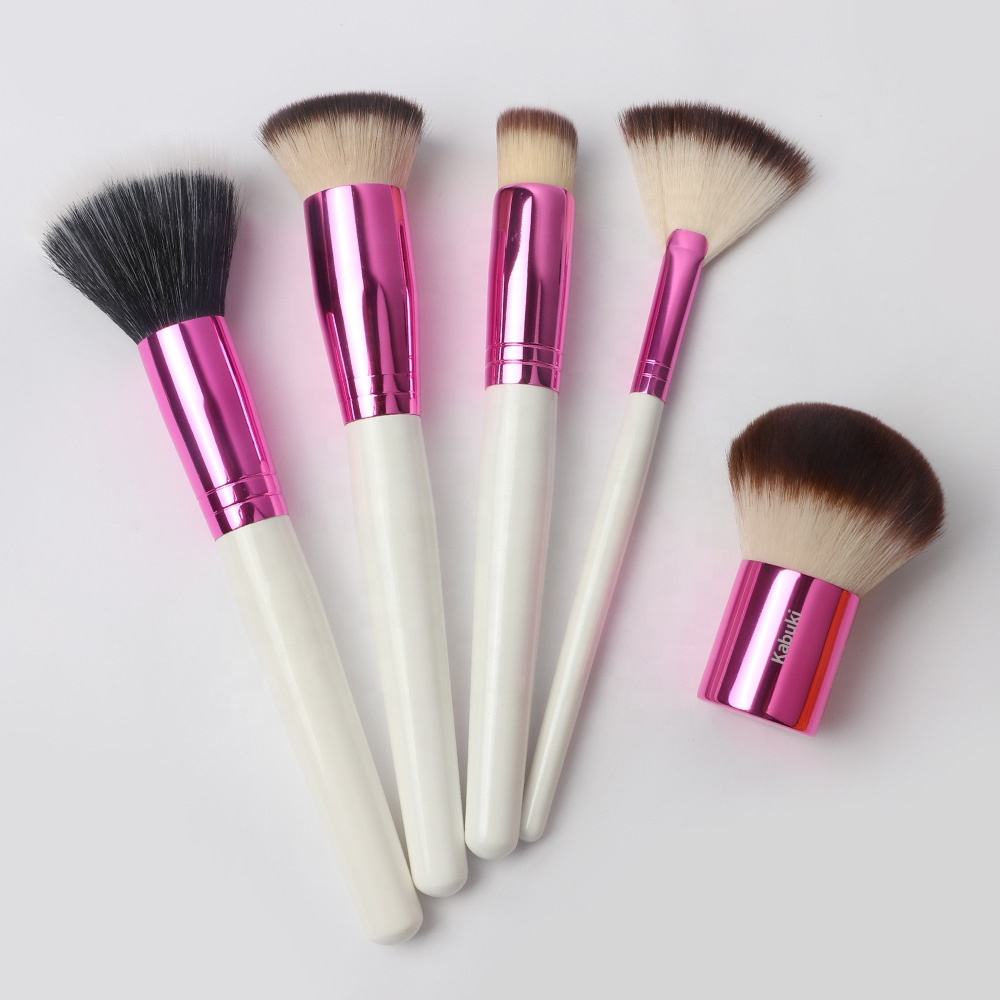 Pink colour makeup brushes round mushroom kabuki brushes