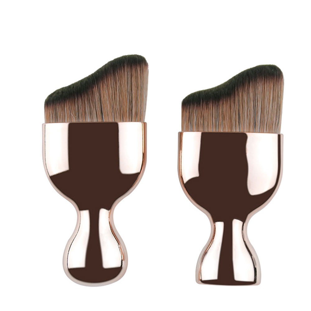 Brosses de bronzage pour le visage en or rose avec poils à tête incurvée pour le bronzage du visage