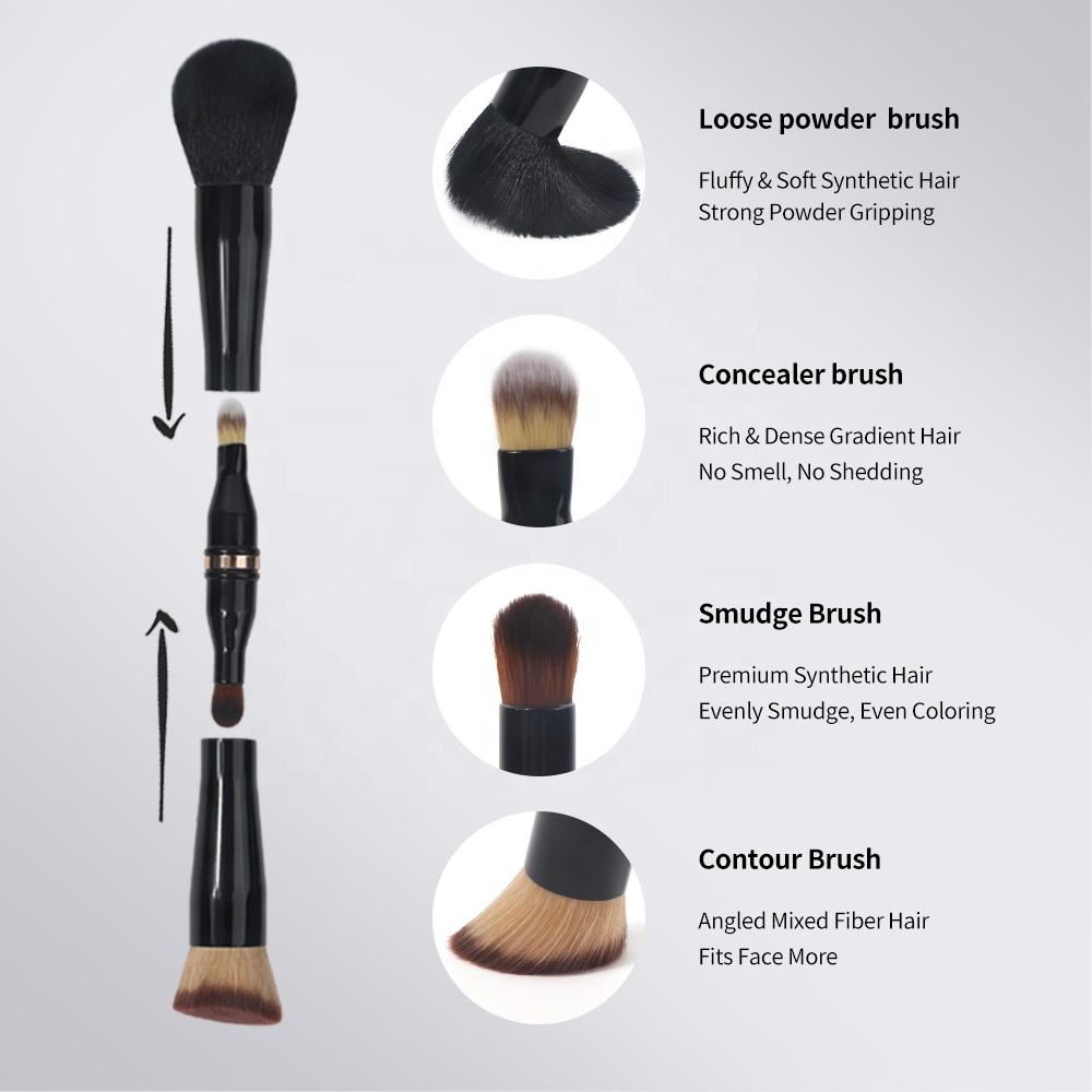 Customized Dual End Foundation Powder Buffer and Contour Synthetic Cosmetic brush 2 in 1 brush applicator