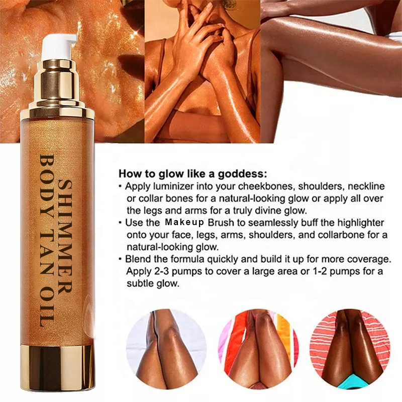 Shimmering Body Shimmer Oil Bronzer Highlighters Highlights Glitter Tanning Spray Gel Lotion Drops