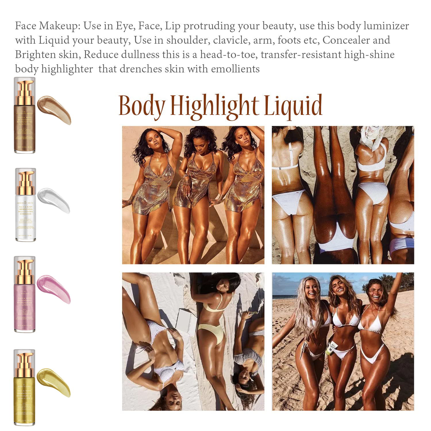 Face Liquid illLuminizer Body Highlighter Makeup Smooth Shimmer Dry Oil Glow Glitter Foundation
