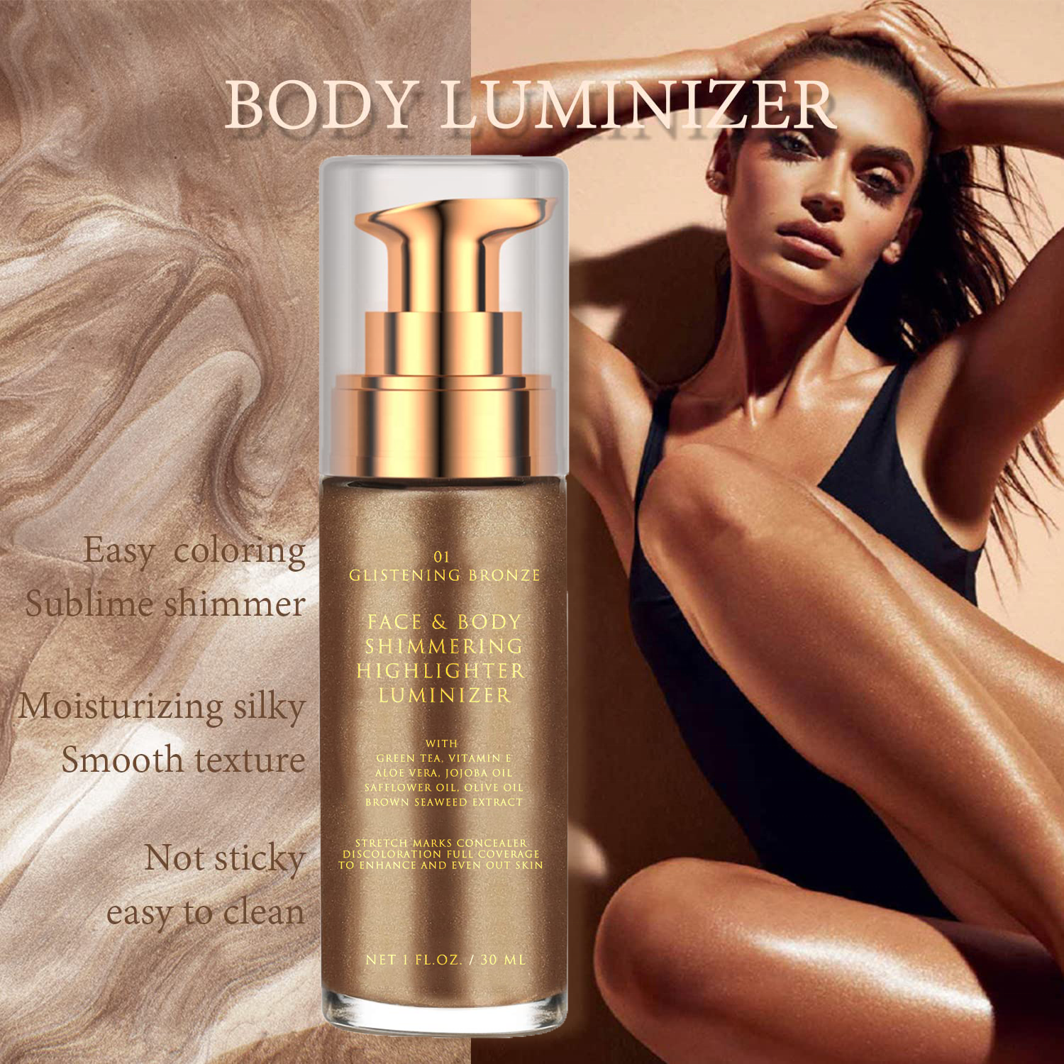 Face Liquid illLuminizer Body Highlighter Makeup Smooth Shimmer Dry Oil Glow Glitter Foundation