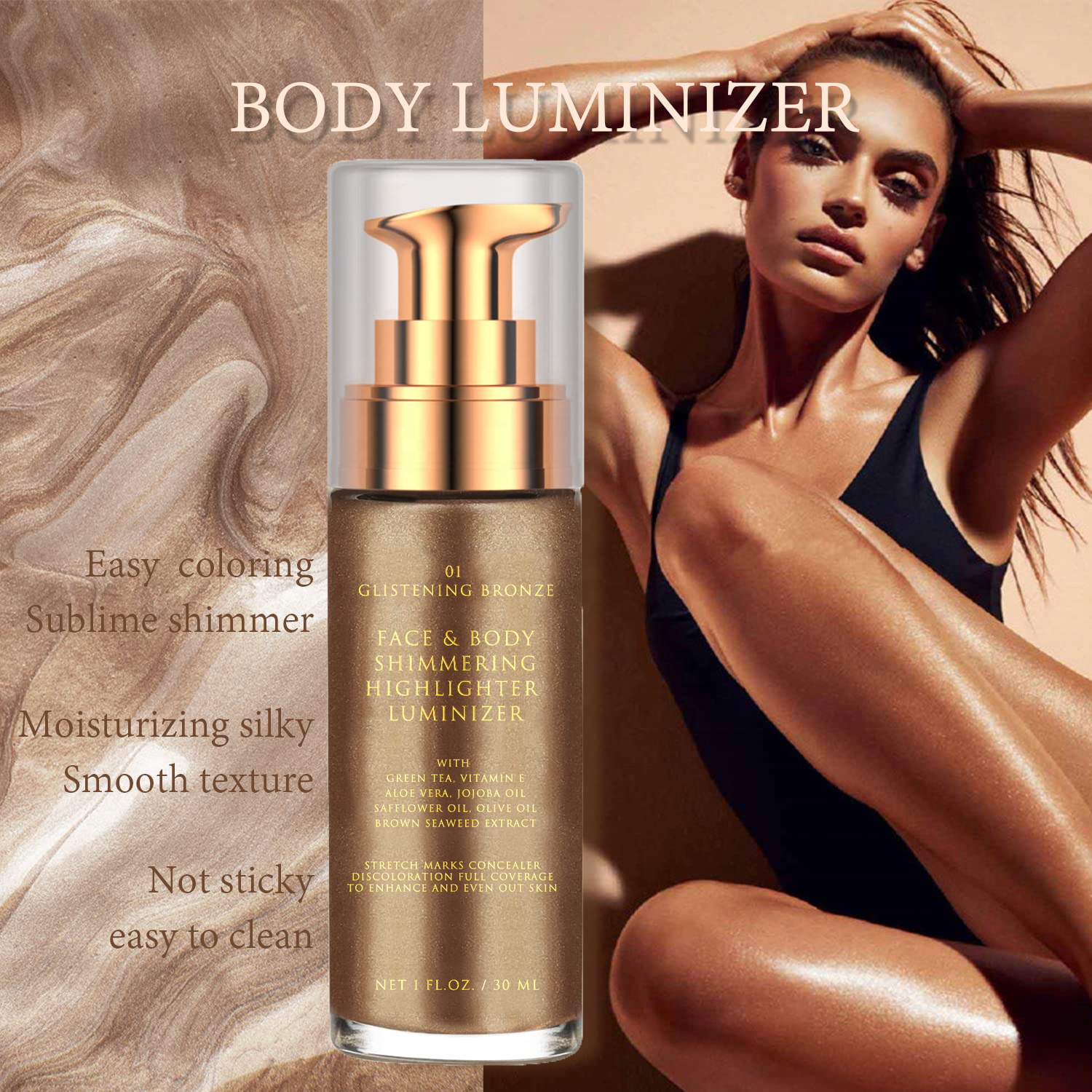 Highlighter Makeup Glitter Body Highlights Glow Liquid Illuminator Bronzer Cream Body Shimmer Glitter Dry Oil
