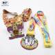 Custom Made Crystal Diamond Gold Plated Metal Medals with Sublimated Ribbon