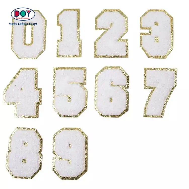 タオル刺繍パッチ ゴールドグリッターボーダーレター シェニール刺繍パッチ ジャケット用