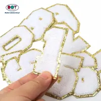 タオル刺繍パッチ ゴールドグリッターボーダーレター シェニール刺繍パッチ ジャケット用