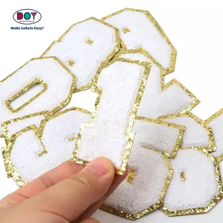 タオル刺繍パッチ ゴールドグリッターボーダーレター シェニール刺繍パッチ ジャケット用