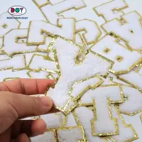 タオル刺繍パッチ ゴールドグリッターボーダーレター シェニール刺繍パッチ ジャケット用