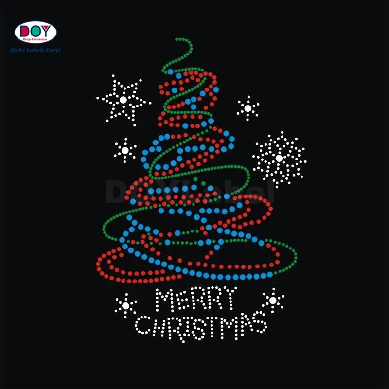 Ferro de strass com logotipo de Natal personalizado do fornecedor de cristal hot fix na transferência para roupas