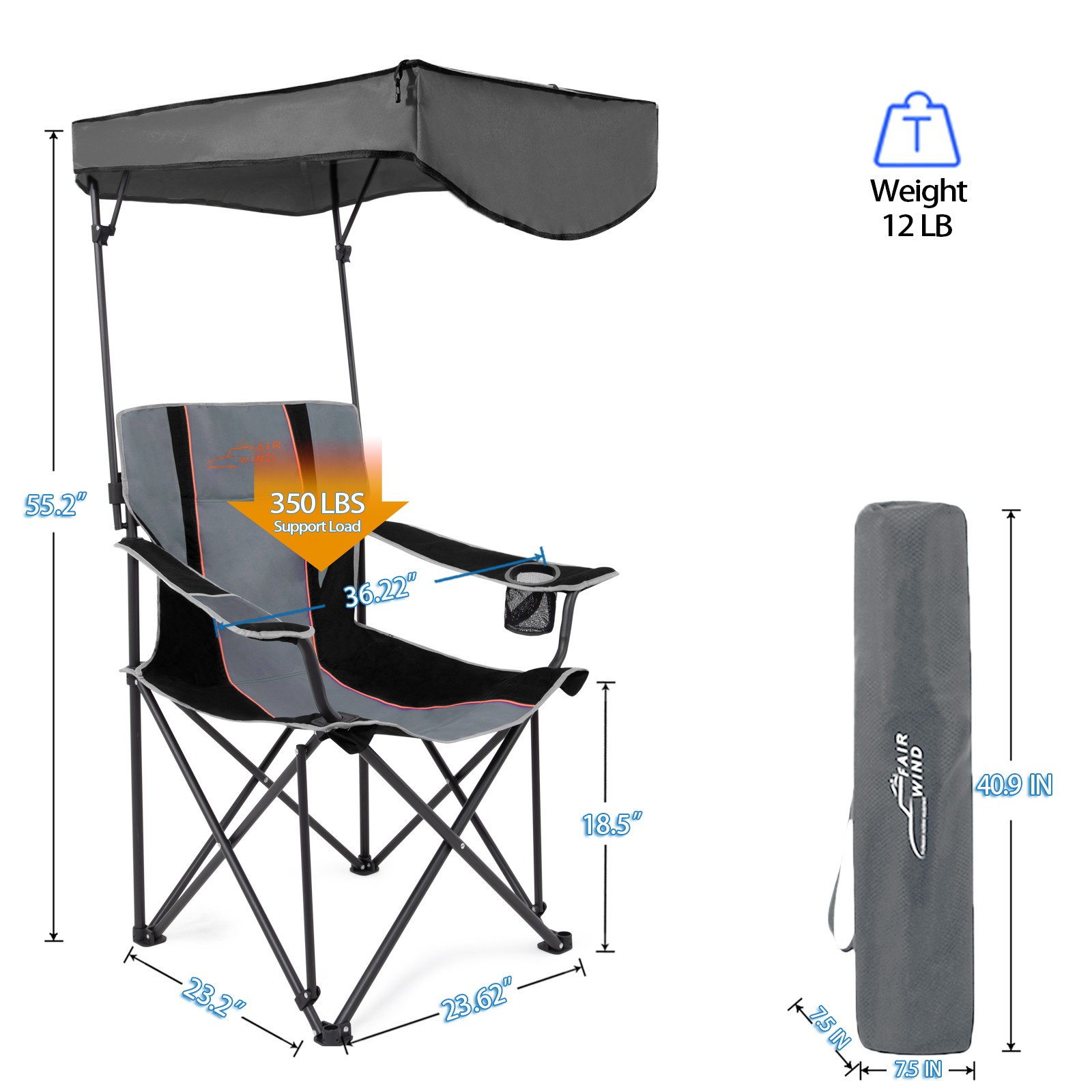 Supply Oversized Camping Chair with Adjustable Shade Canopy Wholesale