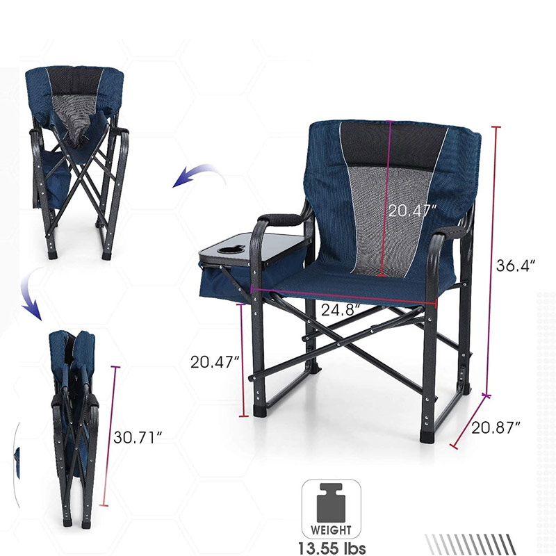 Folding Camping Chair with Side Table Cooler Bag