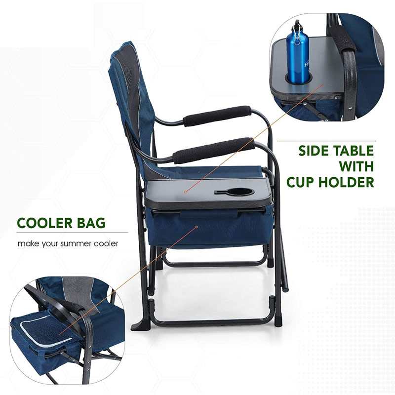 Folding Camping Chair with Side Table Cooler Bag