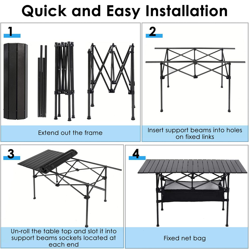 Camping Table with Large Storage and Roll-up Top