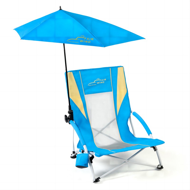 Пляжный стул с Низким Сиденьем и Регулируемым Зонтиком