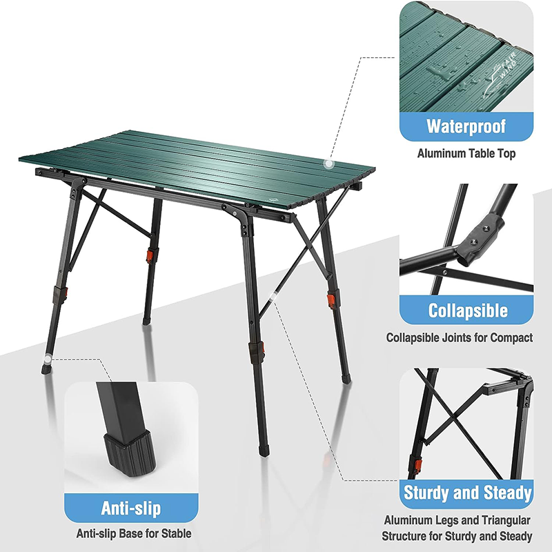 Portable Camping Table with Adjustable Legs, Lightweight Aluminum Folding Table