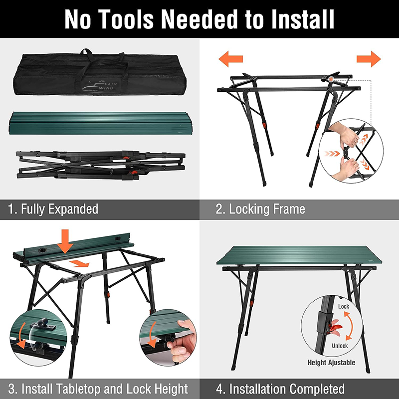 Portable Camping Table with Adjustable Legs, Lightweight Aluminum Folding Table