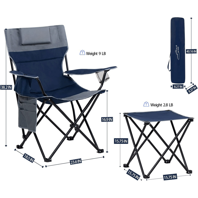 Oversized Padded Recliner Camping Chair with Footrest