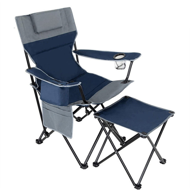 Chaise de camping inclinable rembourrée surdimensionnée avec repose-pieds