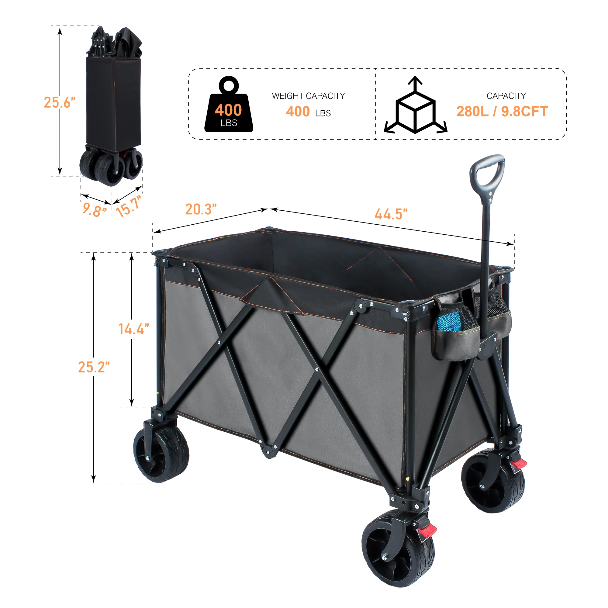 Extra Capacity Collapsible Wagon Cart